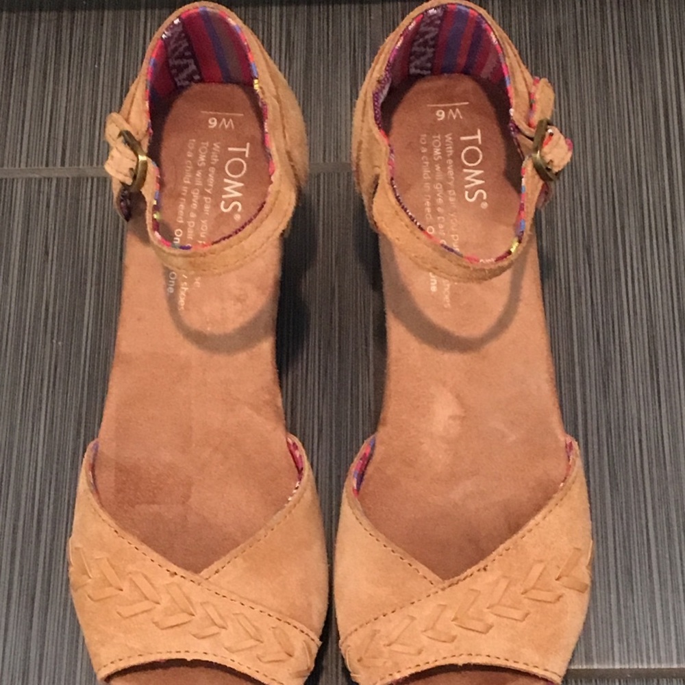 TOMS Suede Sandal with Cork Wedge, Size 6